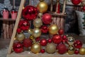 Decorative triangular Christmas tree of boards with balls. Christmas festive decorations Royalty Free Stock Photo