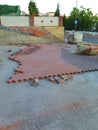 Decorative unfinished brick paving