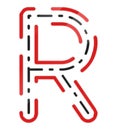 Decorative uppercase letter with dash-dotted line effect.