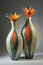 Decorative vases on a gray background.