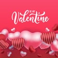 Decorative vector background with realistic 3D looking hearts created with gradient mesh, Be My Valentine typographic