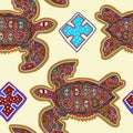 Decorative Vector Ethnic Seamless Pattern in Mola Art Form of Kuna Indians. Ethno. Mola Style.