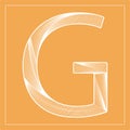 Decorative vector font. Stylized letter G. Isolated symbol on orange background.