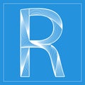 Decorative vector font. Stylized letter R. Isolated symbol on blue background.