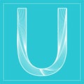 Decorative vector font. Stylized letter U. Isolated symbol on blue background.