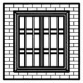 Decorative Vector Illustration of a Classic Brick Wall Window with Security Bars Royalty Free Stock Photo