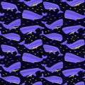 Decorative vector seamless pattern with sperm whales. Royalty Free Stock Photo
