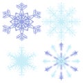 Decorative vector 4 snowflakes for the design of New Year and Christmas cards, wrapping paper, winter holiday Royalty Free Stock Photo