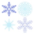 Decorative vector 4 snowflakes for the design of New Year and Christmas cards, wrapping paper, winter holiday Royalty Free Stock Photo