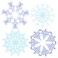 Decorative vector 4 snowflakes for the design of New Year and Christmas cards, wrapping paper, winter holiday Royalty Free Stock Photo