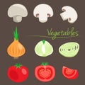 Decorative vegetables. Champignon. Onion. Tomato. Vegetables on a background.