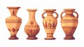 Decorative vintage clay pot reminiscent of ancient Greek vessels. Historical Roman crockery, stoneware. A flat cartoon
