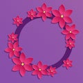 Decorative violet papercut border with pink paper flowers. 3D pa Royalty Free Stock Photo