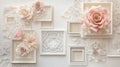 Elegant Wedding Decor White Framed Roses and Lace Collage Background Royalty Free Stock Photo
