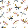 Decorative watercolor dragonfly seamless pattern