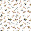 Decorative watercolor dragonfly seamless pattern