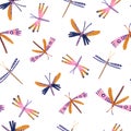 Decorative watercolor dragonfly seamless pattern