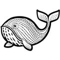 Decorative whale painted with patterns for logo, label, packaging, tattoo, isolated object on a white background,