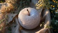 Intricate Carved Apple Candle on Burlap with Wildflowers Royalty Free Stock Photo