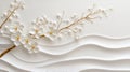 3D White Cherry Blossoms on Textured Background with Golden Branches Royalty Free Stock Photo