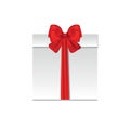 Decorative white gift boxes isolated on white background. Red bow, ribbon festive element for celebratory design, Christmas greeti Royalty Free Stock Photo