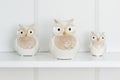 Decorative White Owls on White Shelf