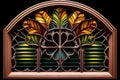 decorative window louver with stained glass insert