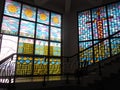 Decorative window pane in Don bosco museum at shillong. Royalty Free Stock Photo