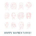 Decorative woman`s head greeting card Happy International Women`s Day