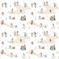 Winter sport activities seamless pattern background. Christmas decorating skiing skating fun