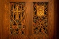 Decorative Wood Carving of Jesus Christ on Door of Catholic Cathedral Confessional Booth