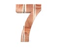 Decorative wooden alphabet digit seven symbol - 7 From wood Planks. 3d rendering illustration. Isolated on white background. Royalty Free Stock Photo