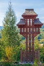 Decorative wooden carved cross with Romanian traditional motifs, Maramures, Romania