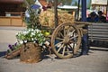 Decorative wooden pull cart with flowers