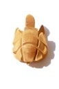 Decorative wooden turtle figurine isolated white background with shadow