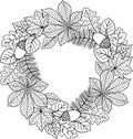 Decorative wreath of autumn leaves. Vector Coloring book for adult.