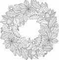 Decorative wreath of autumn leaves. Vector Coloring book for adult.