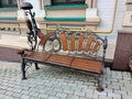 Decorative wrought iron bench with vintage handmade design elements