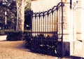 Decorative wrought iron gate or entranceway in Parco Bellini on sunset, Catania, Sicily, Italy