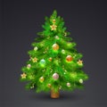 Decorative xmas tree illustration on glossy black background for