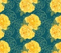 Decorative yellow color roses with hand drawing outline floral in seamless background.