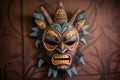 decoratively crafted tribal mask hanging on a wall