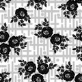 Gray stripes on white background with bouquet of roses. Seamless pattern for decor. Royalty Free Stock Photo