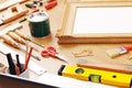 Decorator work table Royalty Free Stock Photo