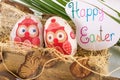 Decoupage decorated Easter eggs in old wagon