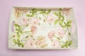Decoupage decorated tray with flower pattern