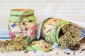 Decoupage decorated wooden containers