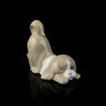 Antique figurine of a dog on a black isolated background. puppy toy. Royalty Free Stock Photo