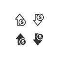 Decrease and increase in profit icon set. Up and down dollar arrow illustration symbol. Sign rise and fall of the dollar vector