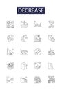 Decrease line vector icons and signs. Shrink, Reduce, Diminish, Halt, Retreat, Drop, Weaken, Fall outline vector